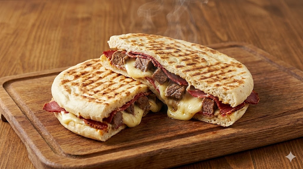 Kavurmalı Pastırmalı Bazlama Tost