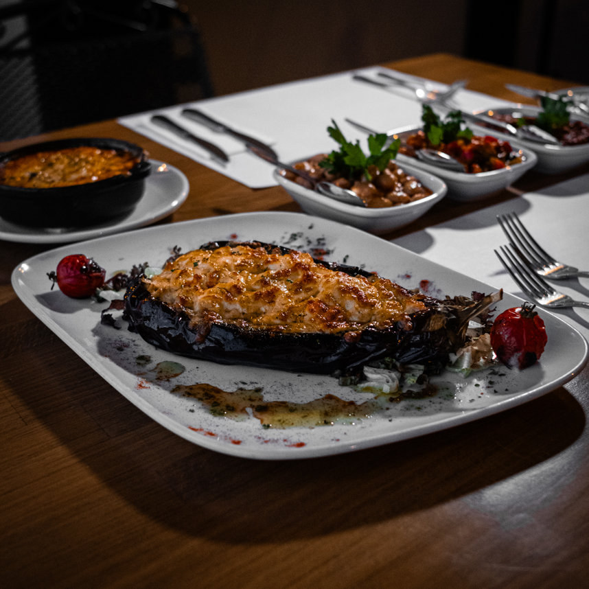 CHEESE STUFFED WITH SHRIPMS GRILLED EGGPLANT