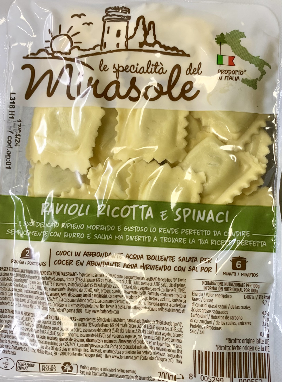 Mirasole Spinach & Ricotta Ravioli €1,50