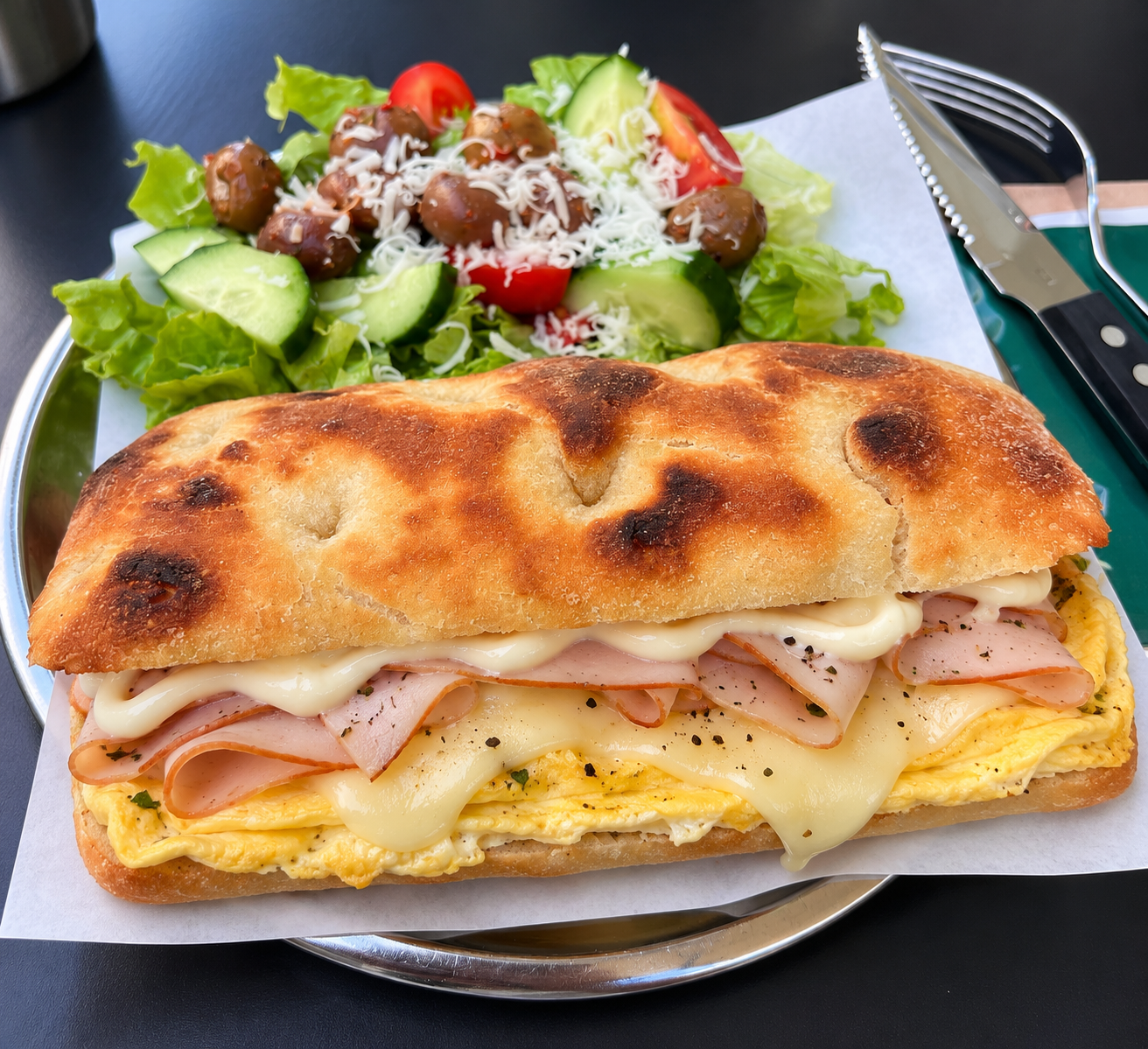 Omelet and smoked turkey sandwich