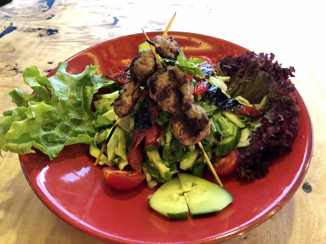 Grilled Meatballs On Skewers Salad