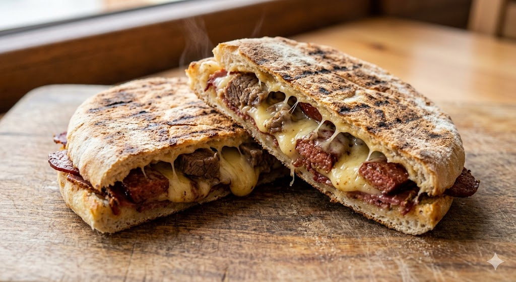 Sucuklu Pastırmalı Kavurmalı Bazlama Tost