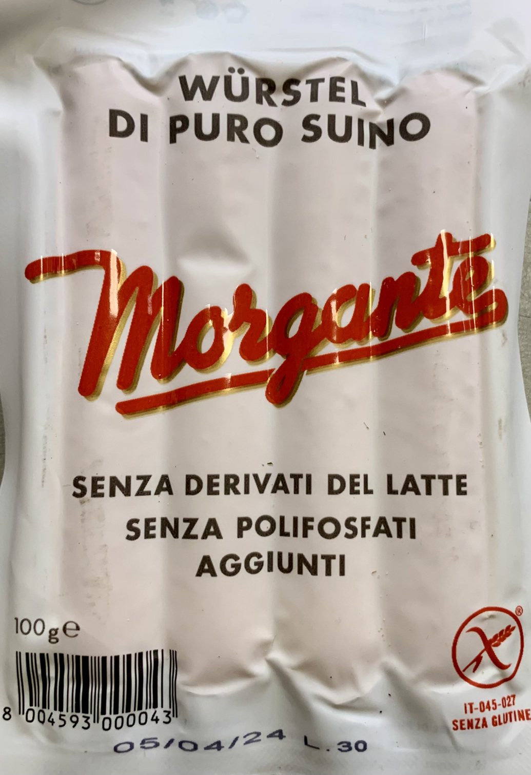 Morgante Pure Pork hot dogs €1,00