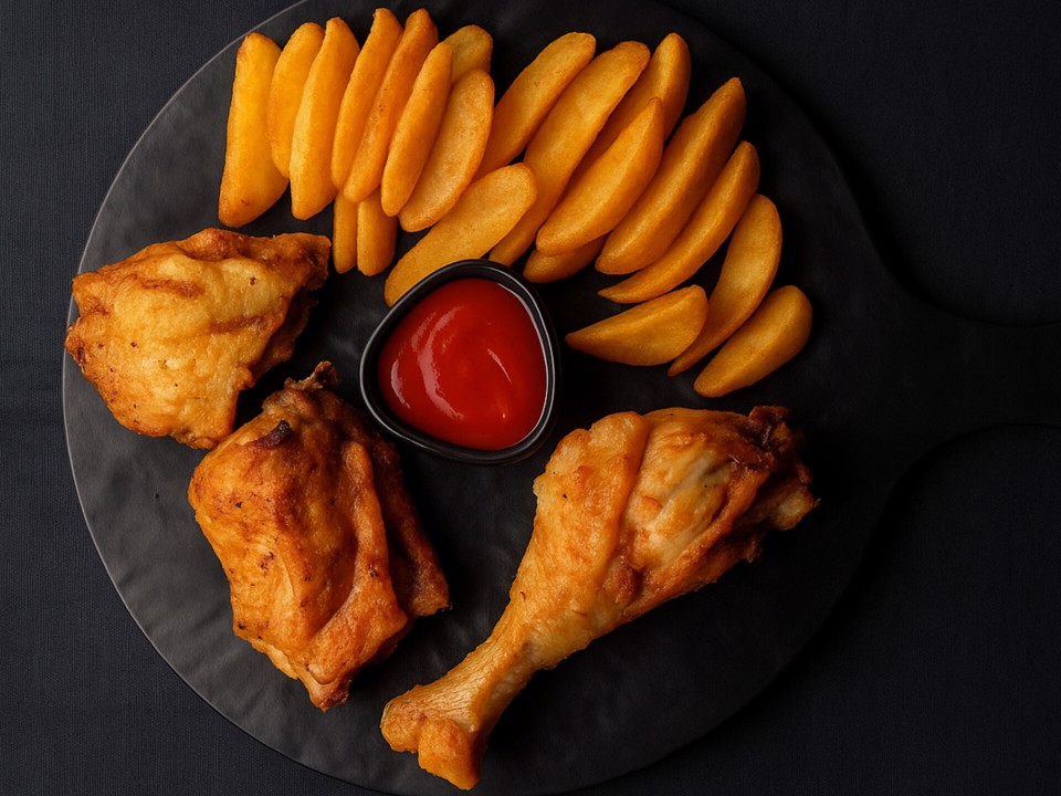 Fried chicken with potatoes