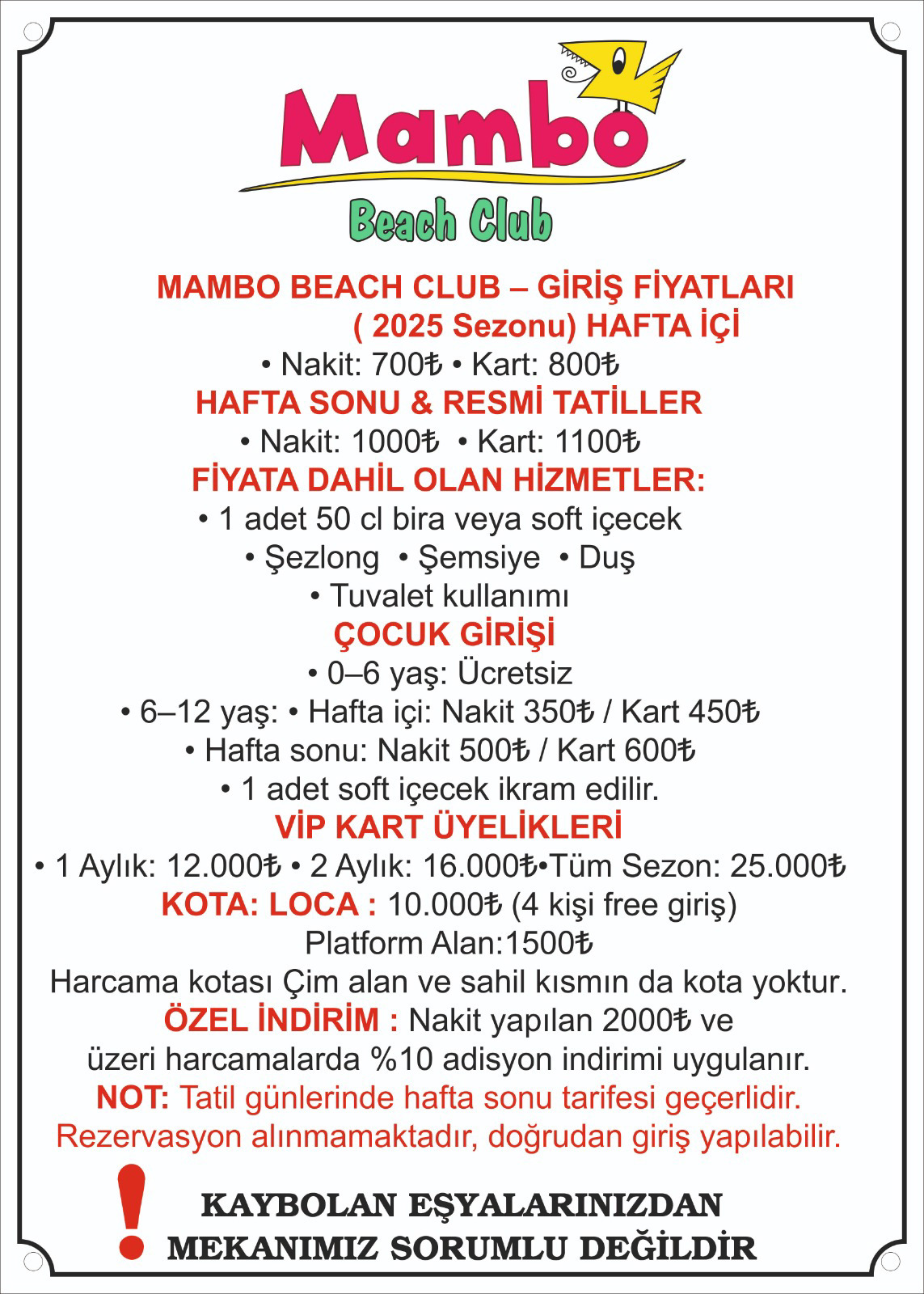 GİRİŞ ÜCRETLERİ