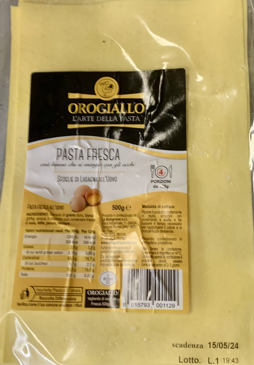 Orogiallo Fresh Lasagna €2,20