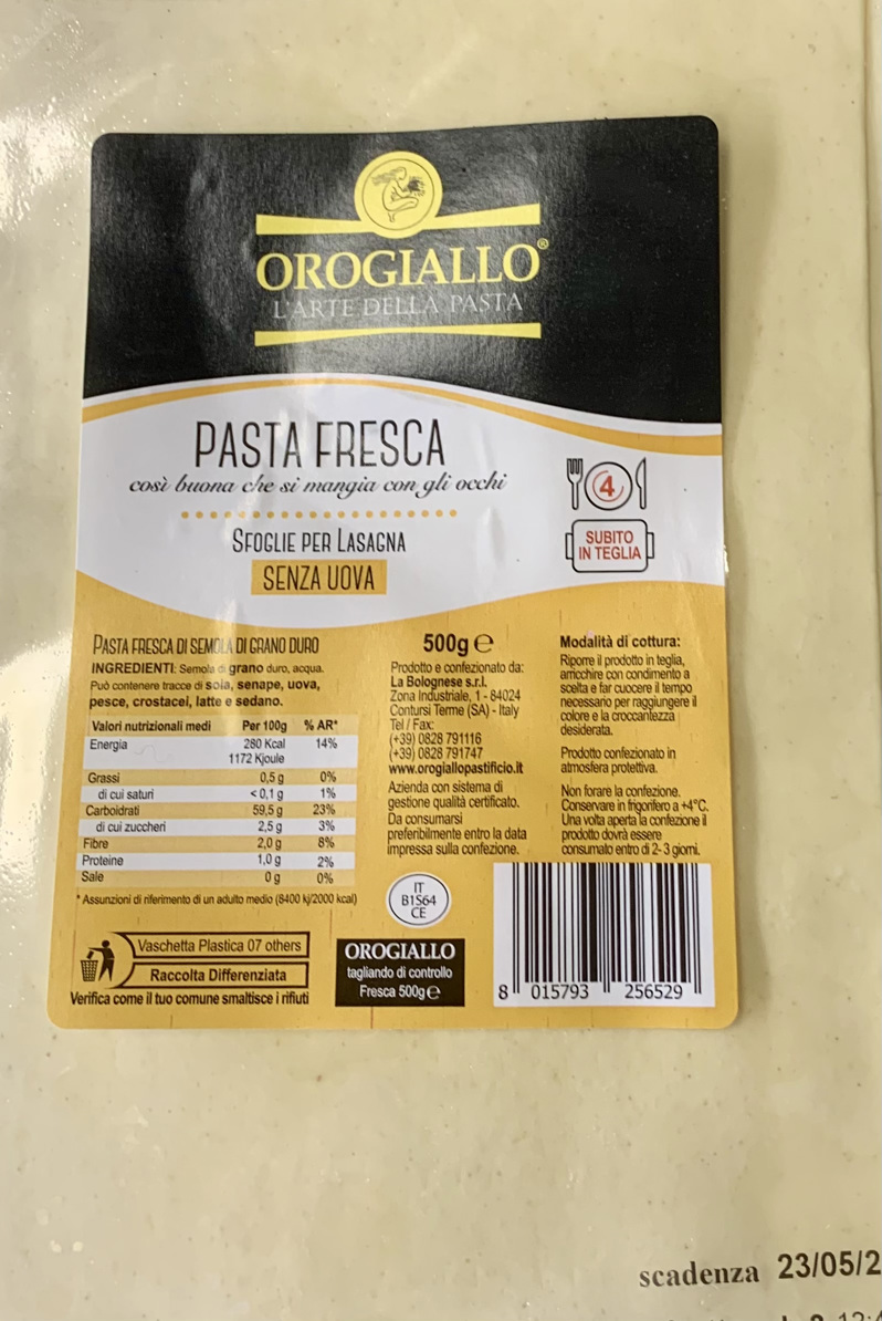 Orogiallo Fresh Lasagna €2,20
